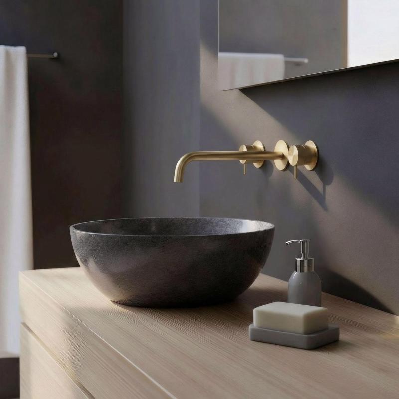 Waterevolution Flow 3-reikäinen upotettava pesuallashana PVD valkokulta, ulostulo 25 cm T1163FWGE-25