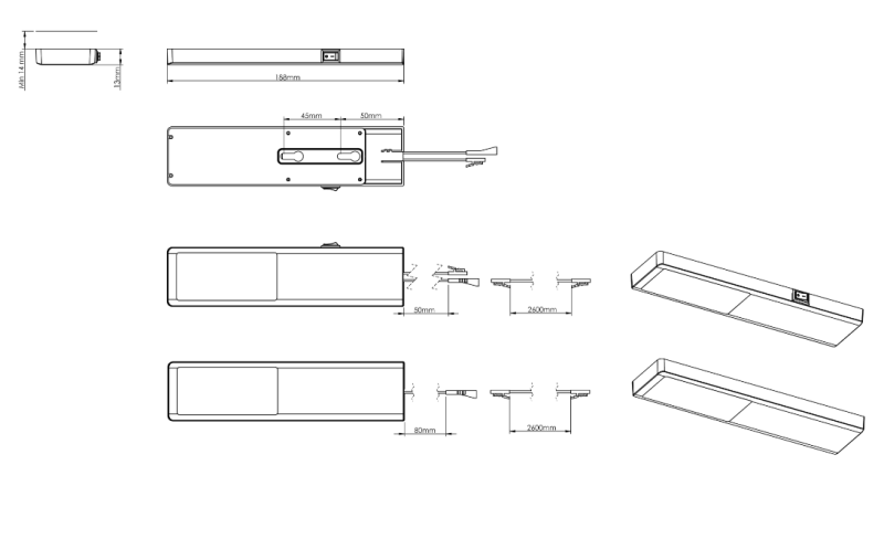 Indux Nivo Keittiön LED-kohdevalaisin 3 W, keskuskatkaisimella, alumiininen ulkonäkö 1208972333