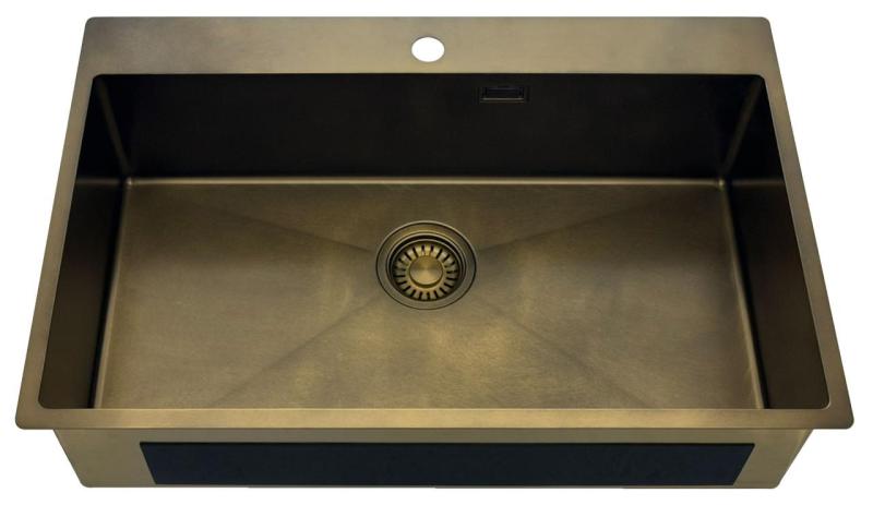 Pure.Sink Luxion Suuri PVD-antiikkipronssinen pesuallas 78x50 cm Tapwing, hanankolo ja pohjarakenne PLX7850T-64