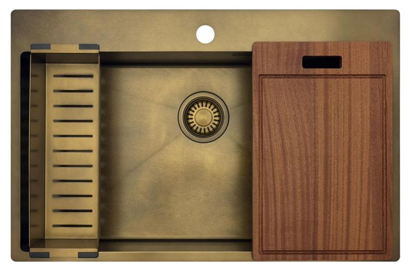 Pure.Sink Luxion Suuri PVD-antiikkipronssinen pesuallas 78x50 cm Tapwing, hanankolo ja pohjarakenne PLX7850T-64