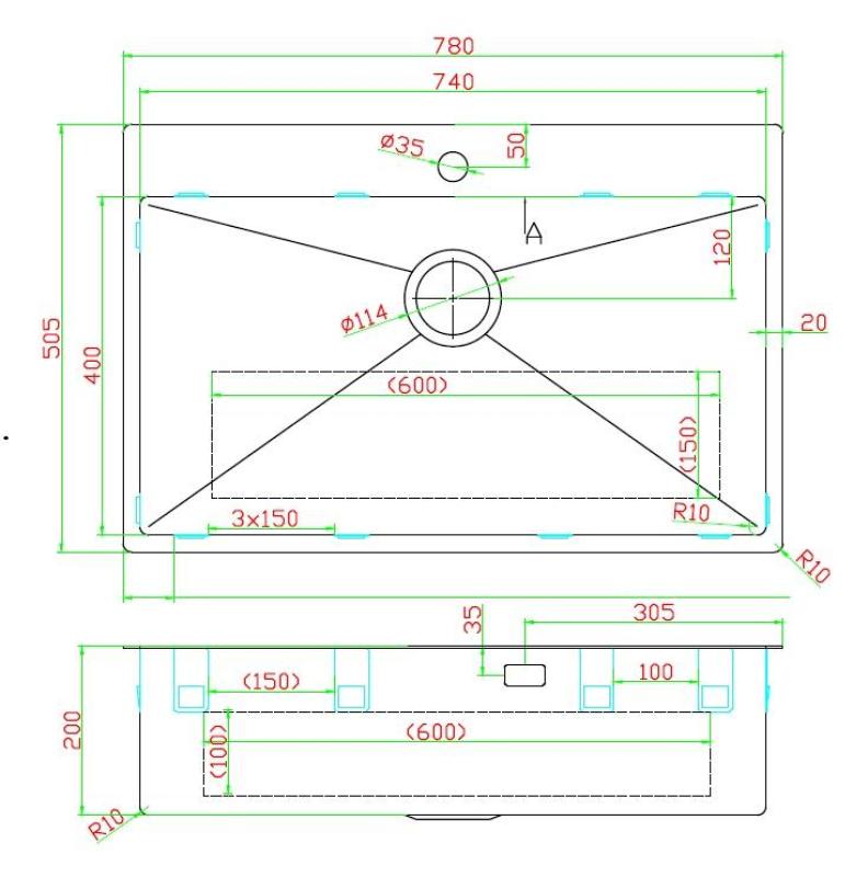 Pure.Sink Luxion Suuri PVD-antiikkipronssinen pesuallas 78x50 cm Tapwing, hanankolo ja pohjarakenne PLX7850T-64