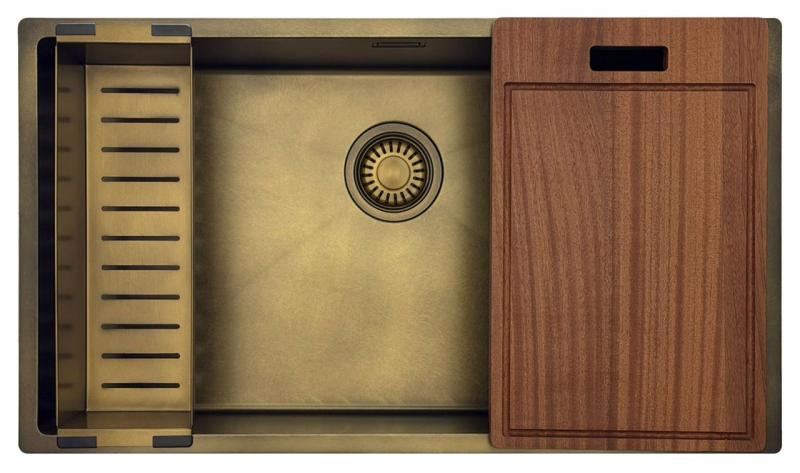 Pure.Sink Luxion Suuri PVD-antiikkipronssinen pesuallas 74x40 cm, alakaappi, tasoasennus ja pinta-asennus pohjarakenteella PLX7440-64