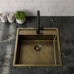 Pure.Sink Luxion PVD Antiikki Pronssinen pesuallas 51x50 cm Tapwing, hananreikä ja pohjarakenne PLX5150T-64