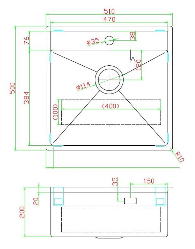 Pure.Sink Luxion PVD Antiikki Pronssinen pesuallas 51x50 cm Tapwing, hananreikä ja pohjarakenne PLX5150T-64