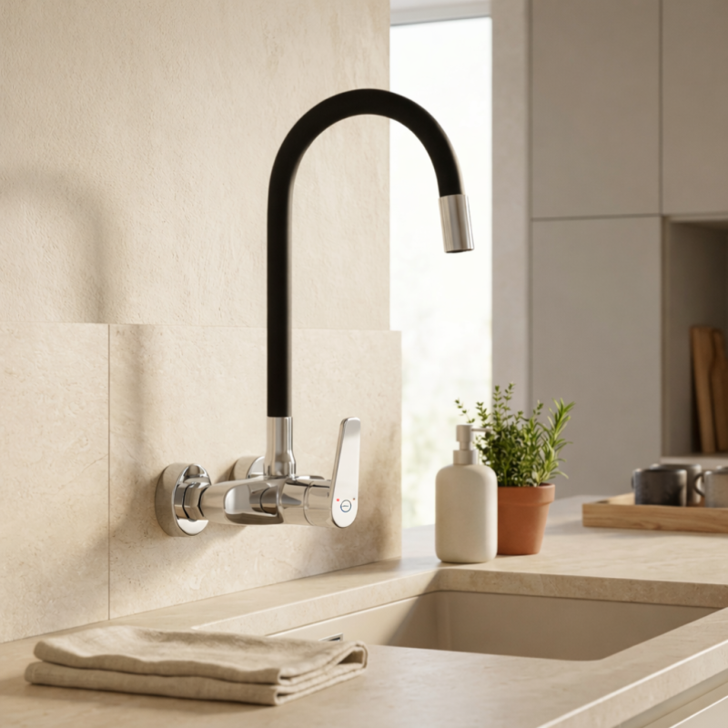 Aquanello Casa Seinäkeittiöhanat Kromi, korkea joustava suutin CR-1301-CS