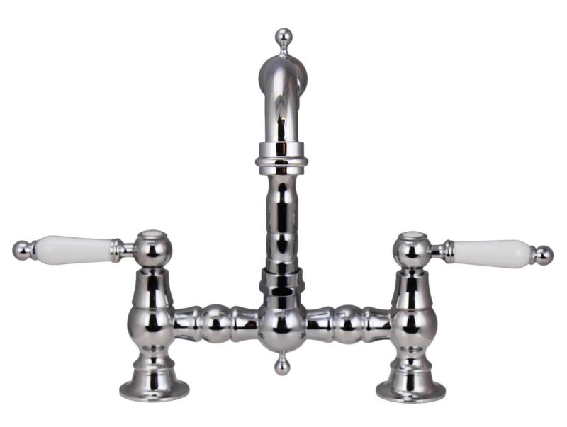 Aquanello Heritage Manor Klassinen keittiö Nostalginen silta Keittiöhanat Kromi ja valkoinen vipu CR-0010-HM