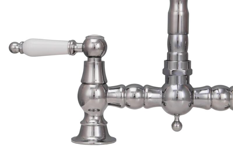 Aquanello Heritage Manor Klassinen keittiö Nostalginen silta Keittiöhanat Kromi ja valkoinen vipu CR-0010-HM