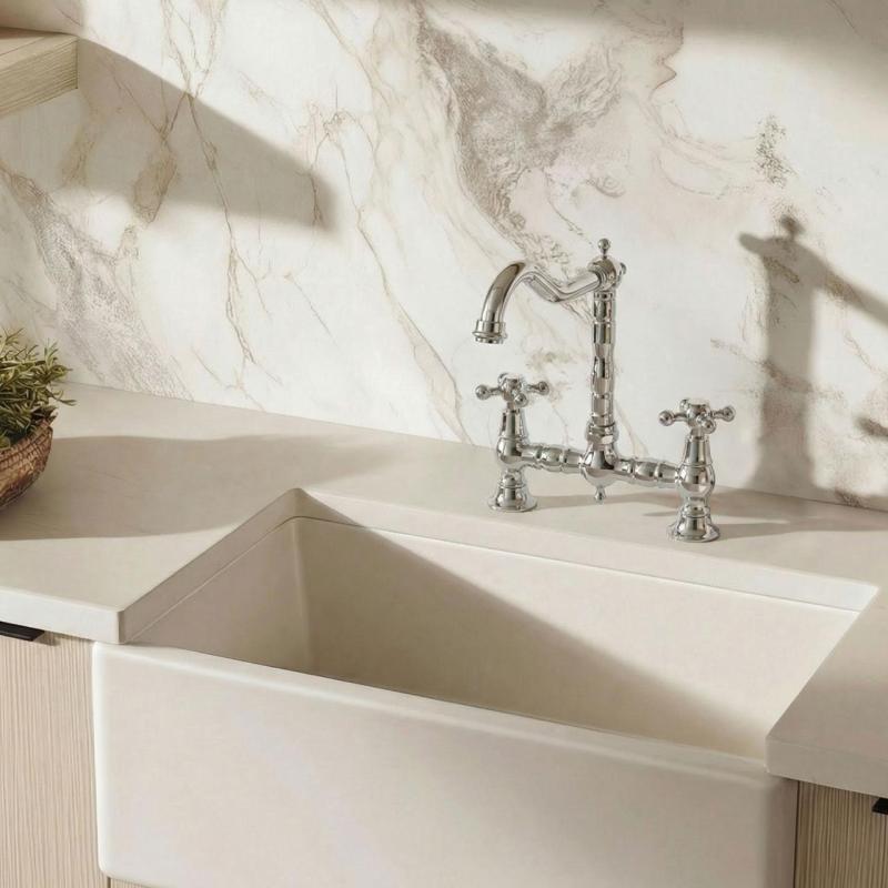 Aquanello Heritage Ascot Klassinen keittiö, nostalginen silta-hanamalli, kromi, ristivivulla, CR-4001-HA