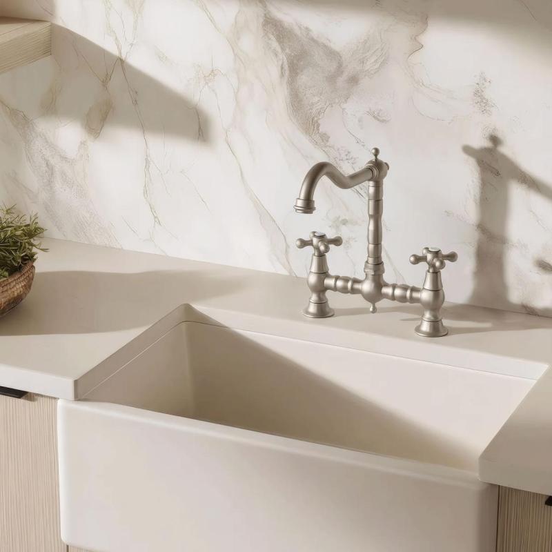 Aquanello Heritage Ascot Klassinen keittiö, nostalginen silta-hanamalli, ruostumaton teräs, ristivipuvivulla, NB-0011-HM