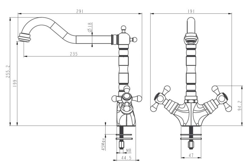 Aquanello Heritage Ascot Klassinen keittiö Nostalginen keittiöhanat Pronssi, kulmainen suutin BN-4002-HA