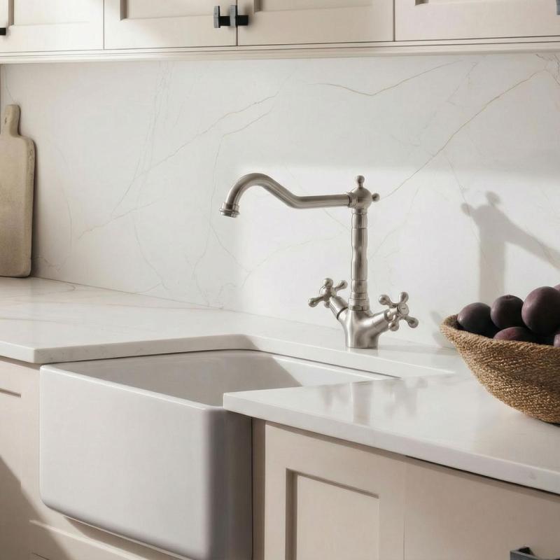 Aquanello Heritage Ascot Klassinen keittiö Nostalginen keittiöhanan ruostumaton teräs, kulmikas juoksuputki NB-4002-HA