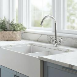 Aquanello Heritage Ascot Klassinen keittiö Nostalginen keittiöhanan kromi pyöreällä suuttimella CR-4003-HA