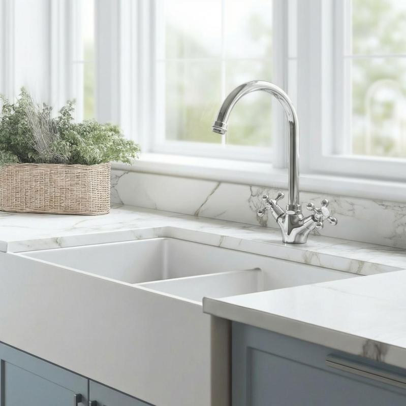 Aquanello Heritage Ascot Klassinen keittiö Nostalginen keittiöhanan kromi pyöreällä suuttimella CR-4003-HA