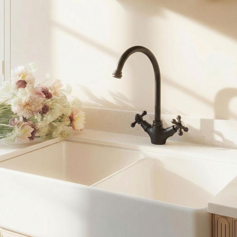 Aquanello Heritage Ascot Klassinen keittiö: nostalginen keittiöhanan, musta, pyöreällä suuttimella BL-4003-HA