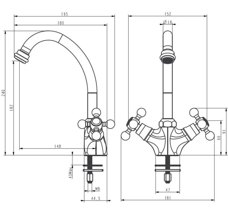 Aquanello Heritage Ascot Klassinen keittiö Nostalginen keittiöhanat Pronssi BN-4004-HA