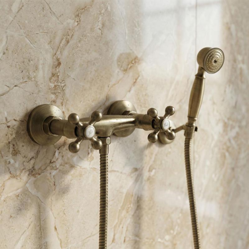 Aquanello Heritage Ascot Klassinen seinäasennettava suihkuhanasarja, pronssiset tähtikahvat, käsisuihku BN-2002-HA