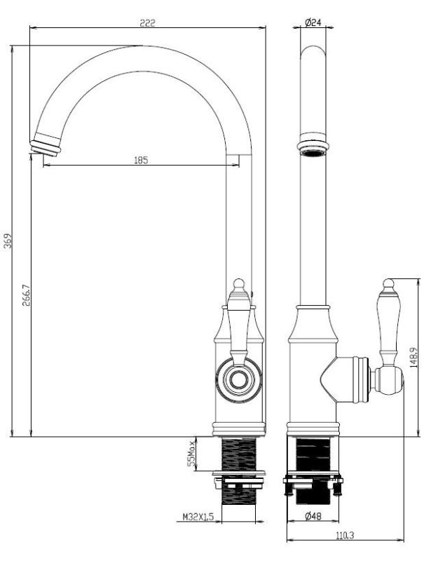Aquanello Heritage Manor Klassinen keittiö Nostalginen keittiöhanan ruostumaton teräs NB-9001-HM