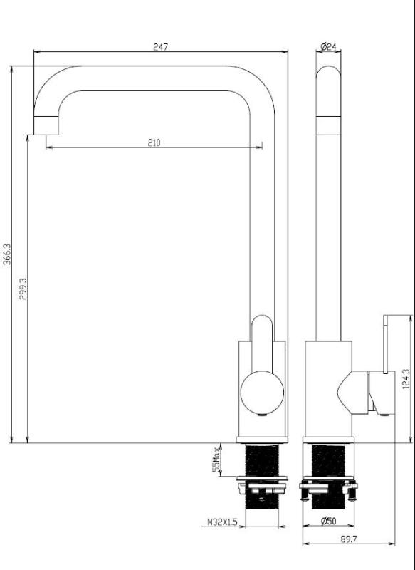 Aquanello Forma Massiivinen ruostumaton teräs yksivipuiset keittiöhanat SS-1001-FM